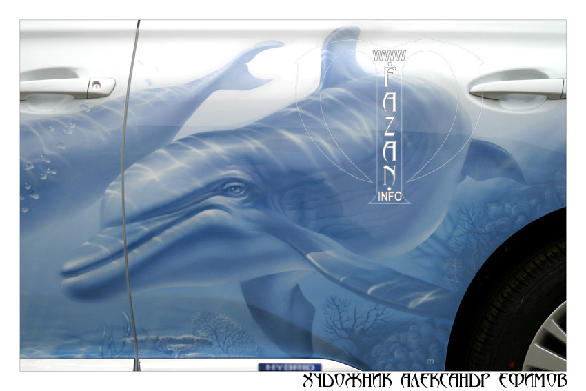Аэрография на автомобиле Lexus RX 450. Подводный мир и дельфины. Фото 08.
