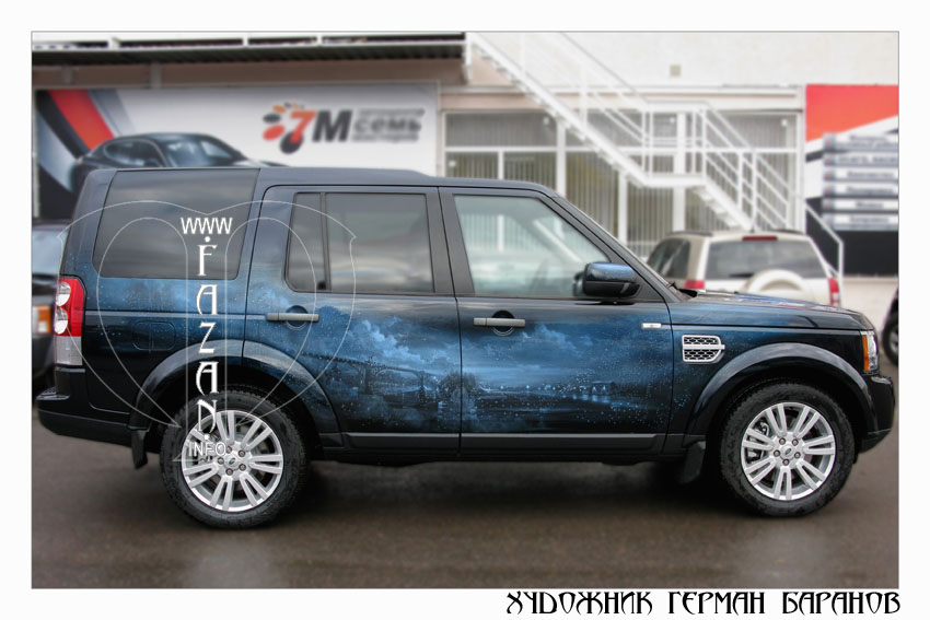 Аэрография на синем автомобиле Land Rover Discovery 4. Капли дождя. Фото 12.