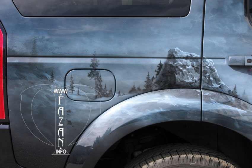 Аэрография на историческую тему "Ледовое побоище" на синей машине Land Rover Discovery 4, фото 09.