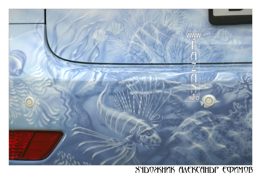 Аэрография на автомобиле Lexus RX 450. Подводный мир и дельфины. Фото 17.