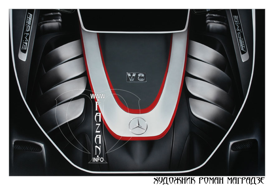 Аэрография на черном автомобиле Mercedes Benz GL350. Фото 14.