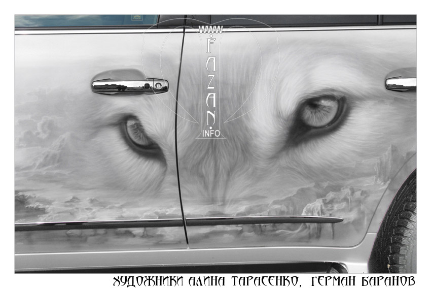 Аэрография полярного волка на Lexus LX570. Фото 15.