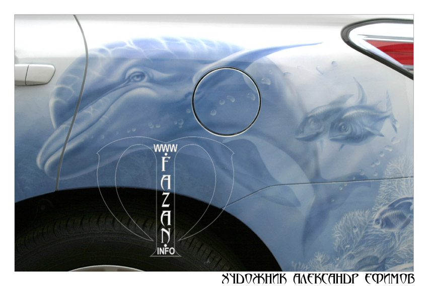 Аэрография на автомобиле Lexus RX 450. Подводный мир и дельфины. Фото 11.