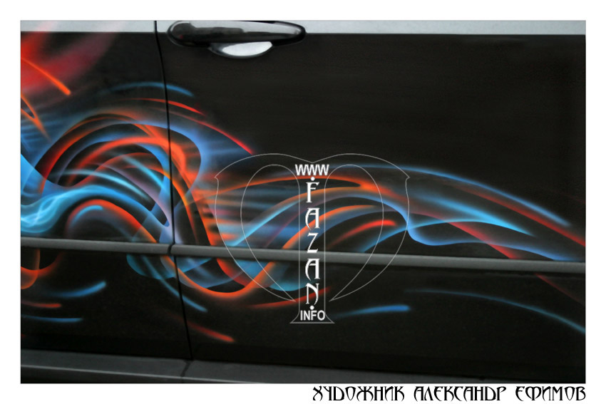 Цветная аэрография на черном автомобиле BMW X5. Фото 09.
