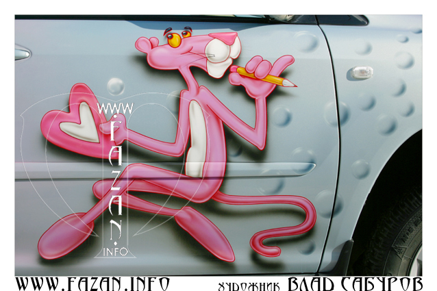 Аэрография  по мотивам мультфильма "The Pink Panther" автомобиля Lexus RX350. Фото 17.
