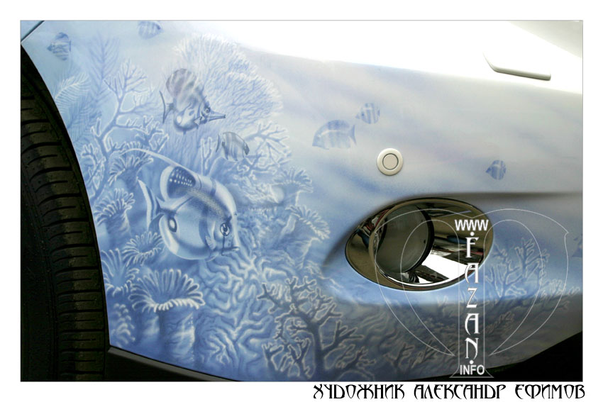 Аэрография на автомобиле Lexus RX 450. Подводный мир и дельфины. Фото 32.