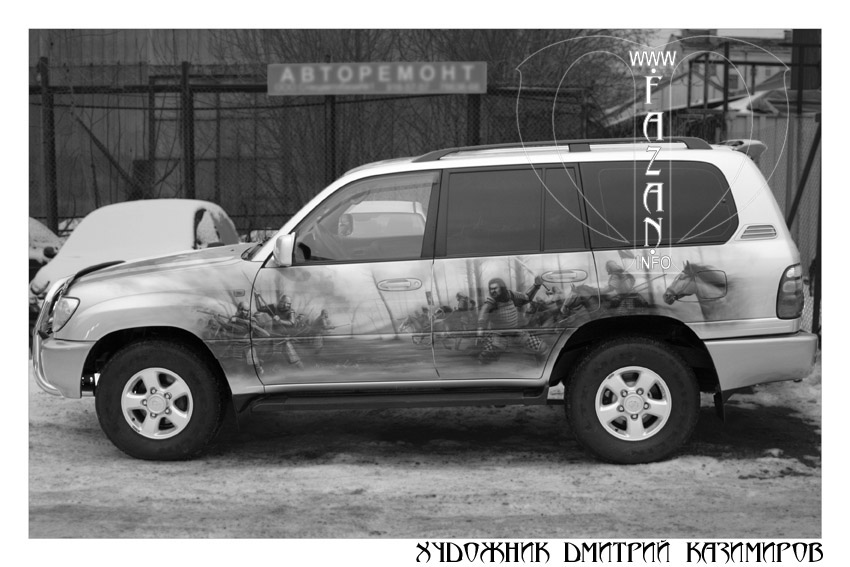 Аэрография по мотивам фильма "Последний самурай" на автомобиле Toyota Land Cruiser 100. Фото 08.
