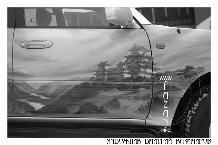 Аэрография по мотивам фильма "Последний самурай" на автомобиле Toyota Land Cruiser 100. Фото 25.