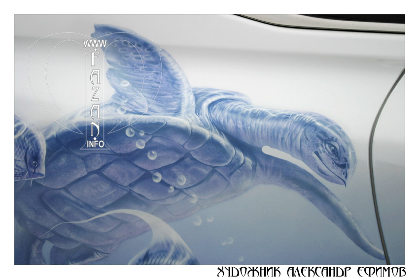 Аэрография на автомобиле Lexus RX 450. Подводный мир и дельфины. Фото 25.