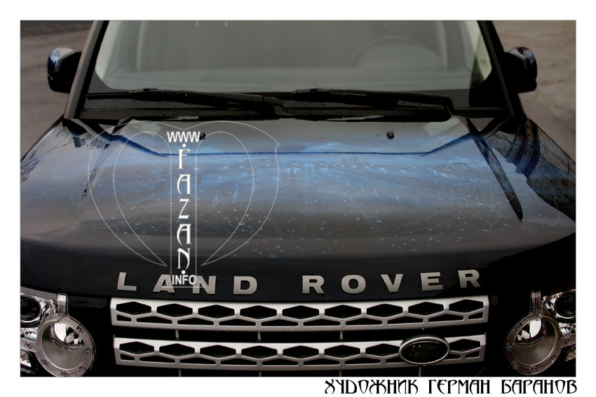 Аэрография на синем автомобиле Land Rover Discovery 4. Капли дождя. Фото 22.