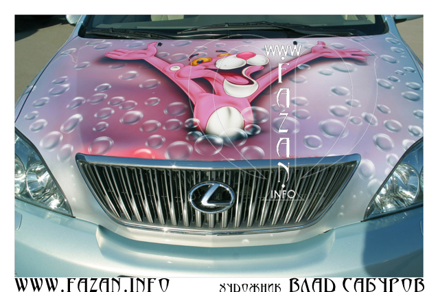 Аэрография  по мотивам мультфильма "The Pink Panther" автомобиля Lexus RX350. Фото 08.