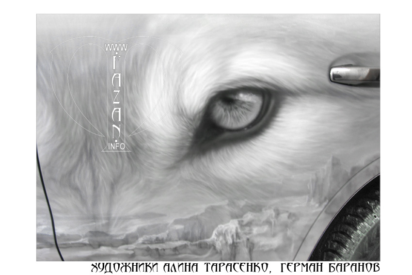 Аэрография полярного волка на Lexus LX570. Фото 17.