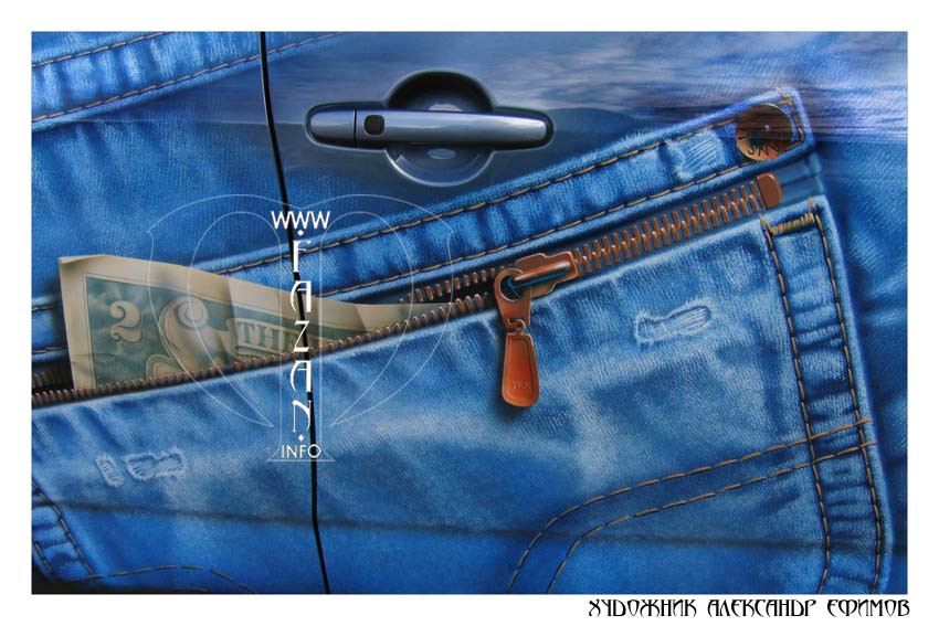 Аэрография на автомобиле Toyota RAV 4. Машина одета в джинсы. Фото 15.